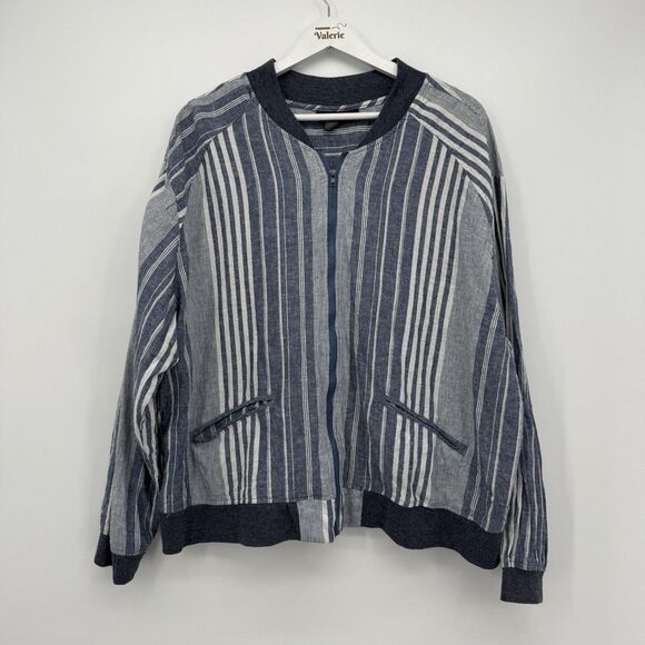 Ashley Stewart Linen Cotton Blend Striped Jacket Classic Plus Size 24 - Picture 1 of 11